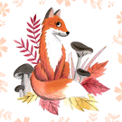 Renard espi&egrave;gle parmi les champignons d'automne